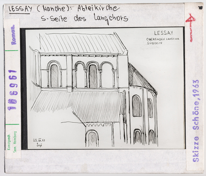 Vorschaubild Lessay (Manche): Ehemalige Abteikirche, Südseite des Langchors, Skizze von Wolfgang Schöne 1963 